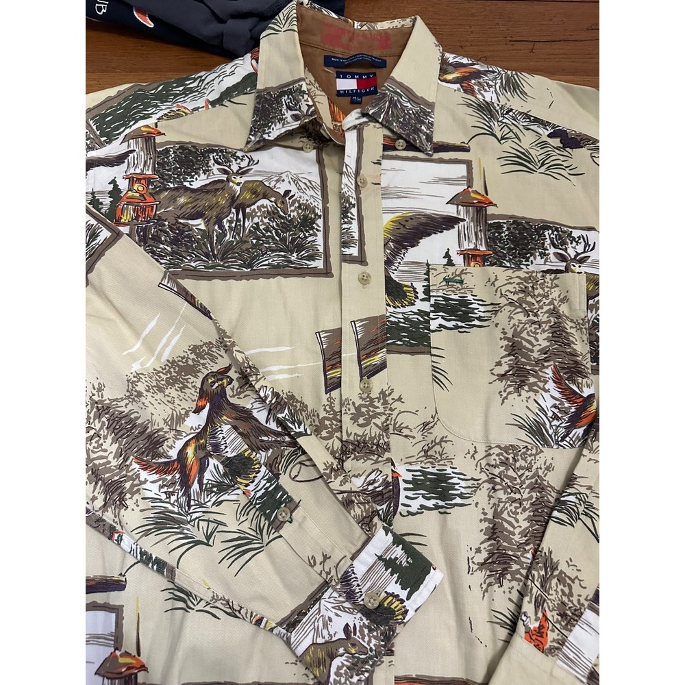 vtg tommy hilfiger wildlife hunting long sleeve button up medium